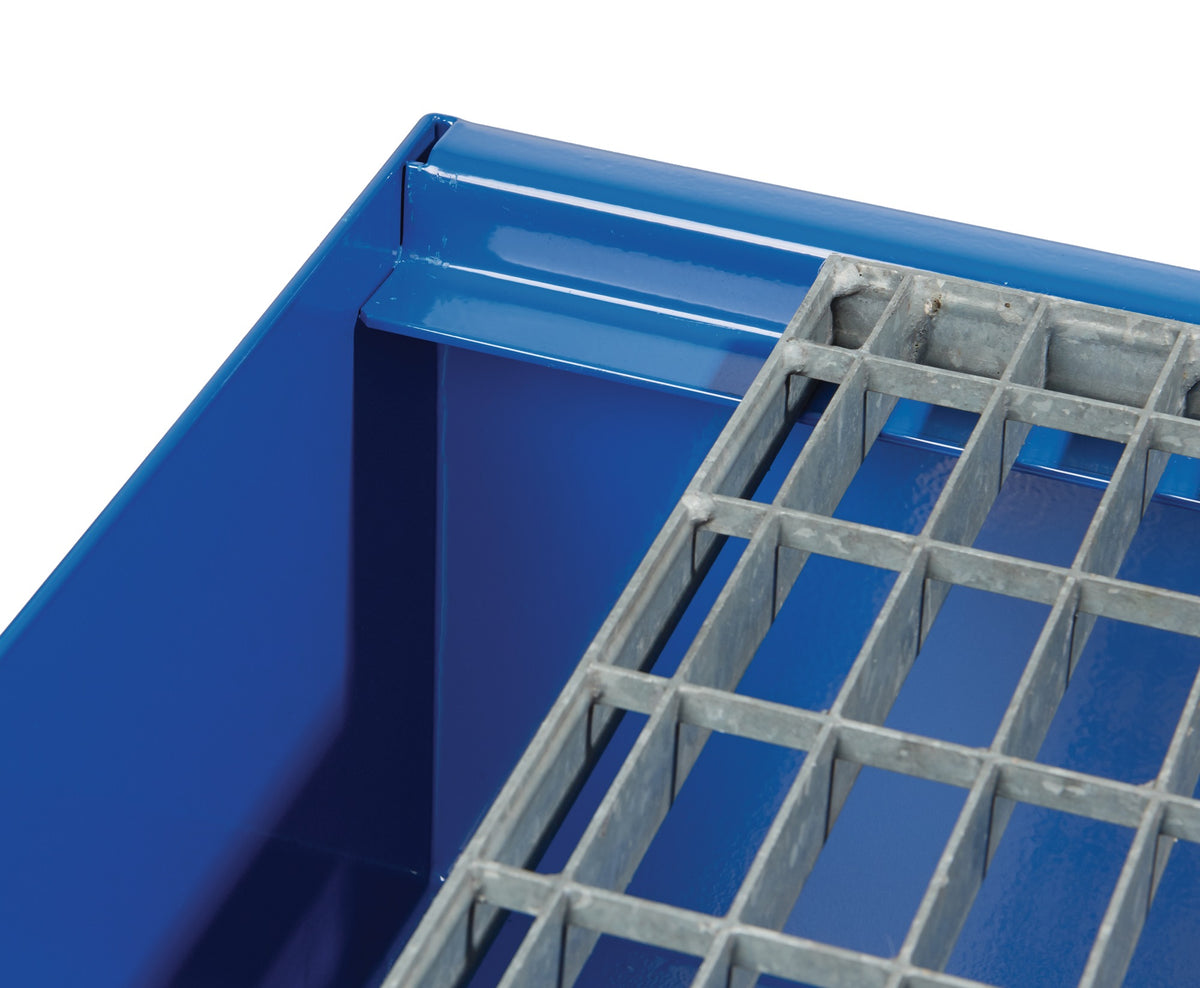 PROMAT Auffangwanne 215 l Stahlblech enzianblau mit Gitterrost – 1200 x 800 x 360 mm