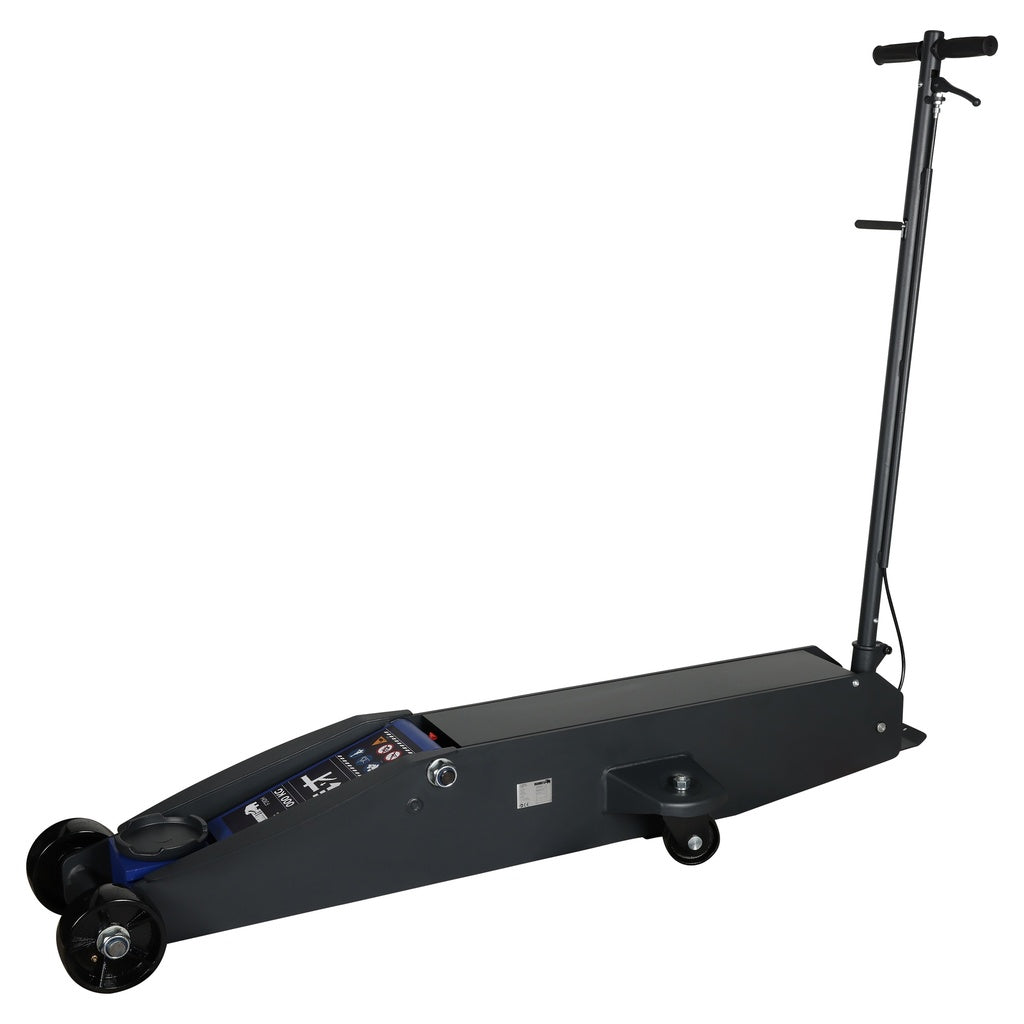 "
A modern, spacious workshop storage system featuring a long, black workbench with a wooden top, equipped with multiple drawers, cabinets, and perforated back panels for tool organization. The unit includes sliding doors and wheels for mobility."