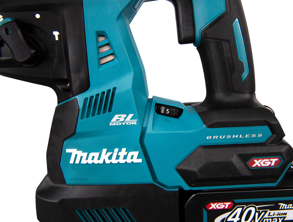 Makita Akku-Kombihammer SDS-MAX – 40V max., inkl. 2x 4,0 Ah Akkus, Ladegerät, MAKPAC & Staubabsaugung DX14 - HR004GM202