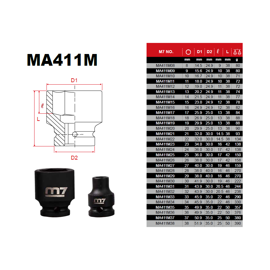 M7 Power-Werkzeuge - 1/2" Kraft-Steckschlüssel - 18 mm MA411M18