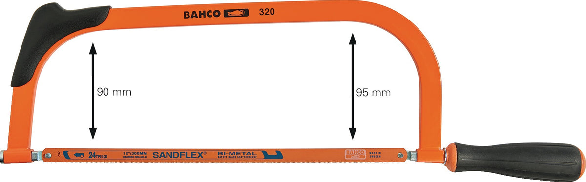 BAHCO Metallsägebogen 320 mit 300 mm Blattlänge und 24 Zähnen pro Zoll – Komfort- und Frontgriff