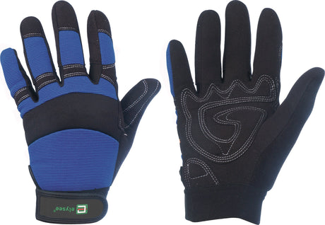 ELYSEE Kunstlederhandschuhe Master Gr. 9 schwarz/blau – EN 388, PSA Kat. II, Neopren-Knöchelschutz