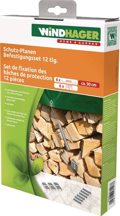 WINDHAGER Schutzplanen-Befestigungs-Set mit 6 Spannfedern und 6 Holzkrallen, 30 cm