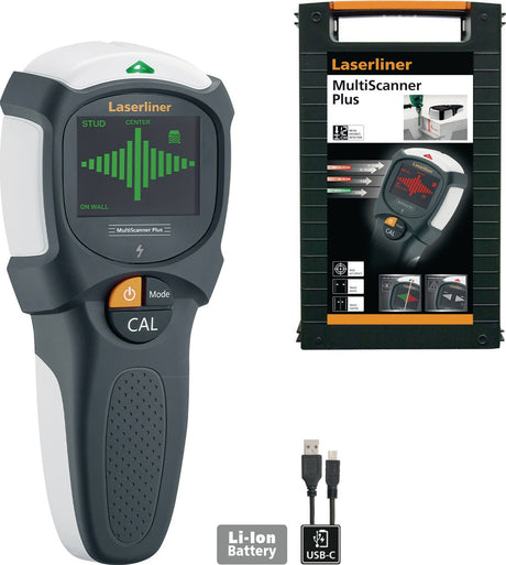 LASERLINER MultiScanner Plus Ortungsgerät 120 mm – Elektronische Ortung von Metall, Stromleitungen und Balken