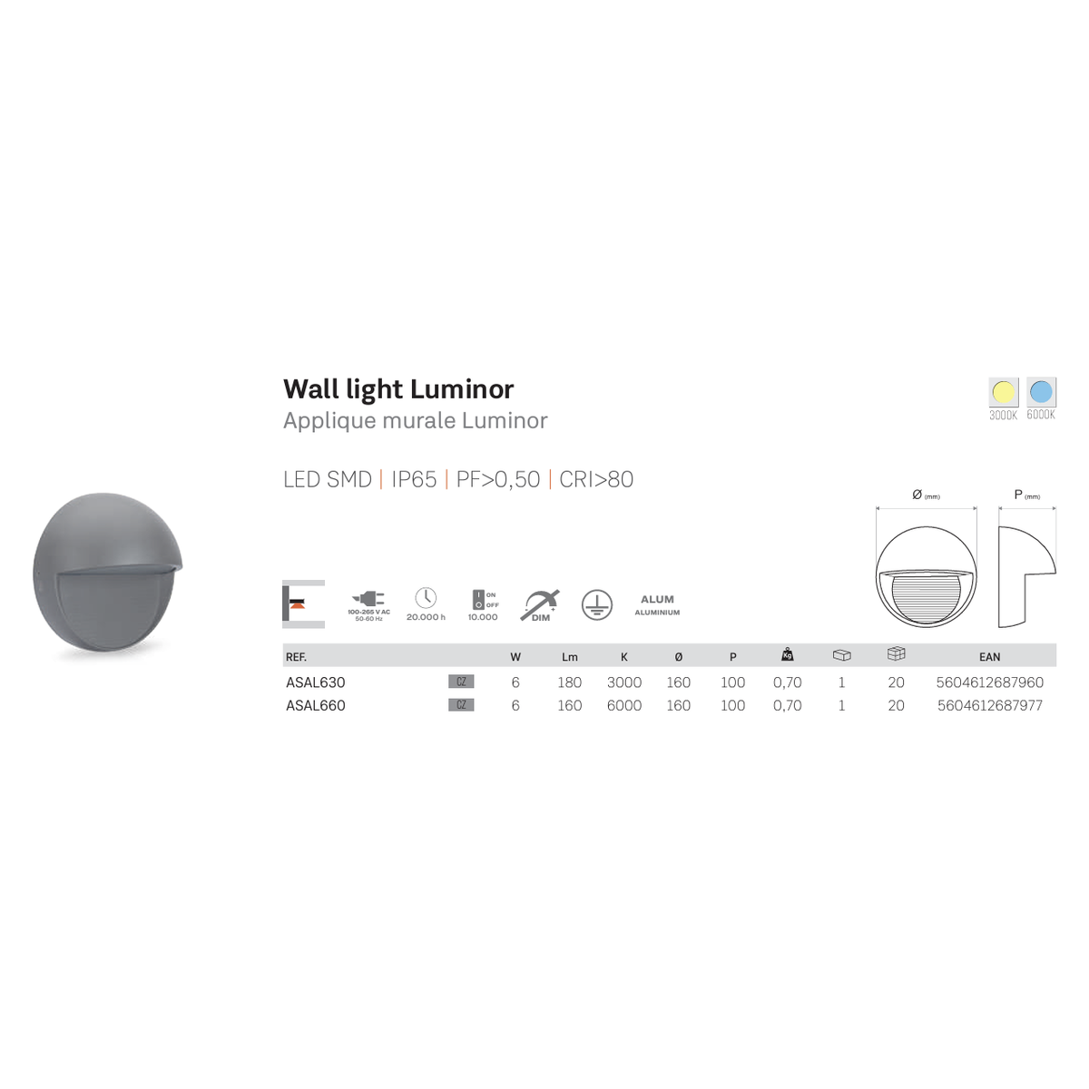 ASLO Stylische runde LED Design Außenleuchte Outdoor LED 6W - 3000k - LED Outdoor Wandleuchte - ASAL630