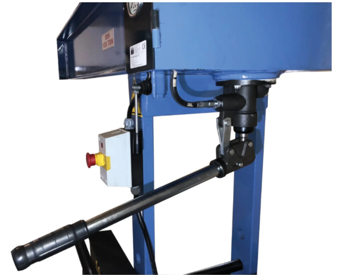 Tigermetal Hydraulische Werkstattpresse 150 Tonnen mit Dualpumpe und 1.200 mm Durchgang - TMWH150