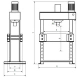 Tigermetal Hydraulische Werkstattpresse 150 Tonnen mit Dualpumpe und 1.200 mm Durchgang - TMWH150