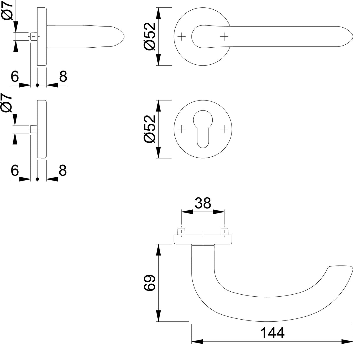HOPPE Rosettengarnitur Marseille E1138Z U-Form Edelstahl PZ DIN L/R