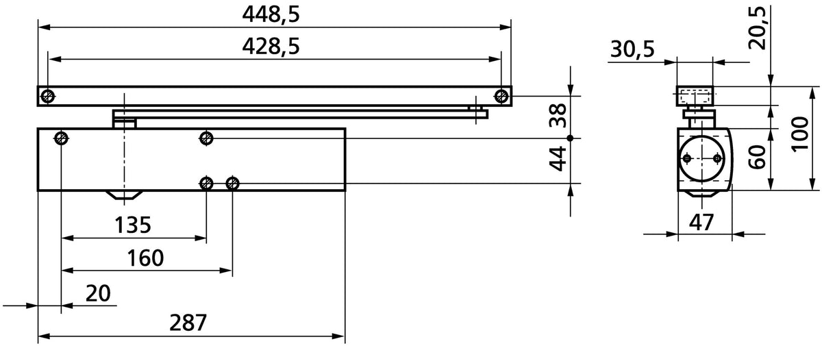 GEZE Gleitschiene für TS 3000 V / TS 5000 – silber, mechanisch, für Türbreiten bis 1400 mm