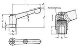 Verstellbarer Klemmhebel GN 300 von GANTER – M 12 mm Außengewinde, 108 mm