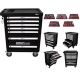 KROFtools 2500kg Set Mobile Hebebühne 90mm flach 9813 - ohne Hydrauliköl geliefert + Werkzeugwagen gefüllt, bestückt mit 160 Teile 8612 - 9813+8612