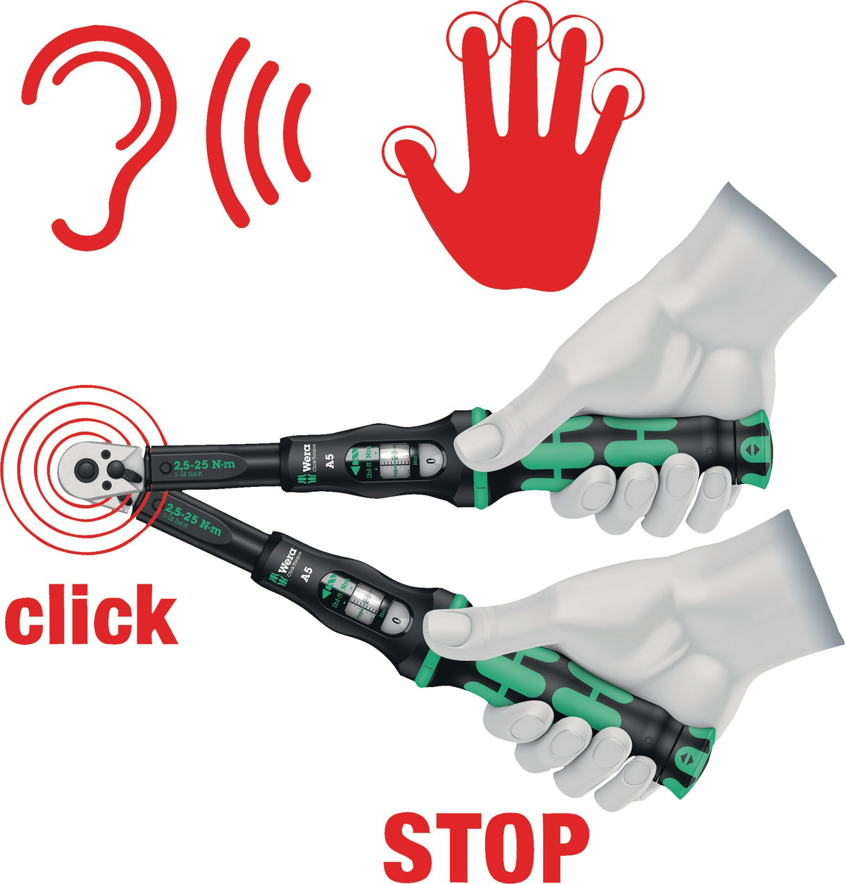 WERA Drehmomentschlüsselset Click-Torque A 6 Set 1, 20-teilig, 2,5-25 Nm, 1/4 Zoll