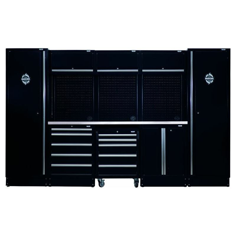 BUNKER 3240mm Modulare Werkstatteinrichtung Werkbank mit Edelstahl-Arbeitsplatte - 16-teilig - D04402