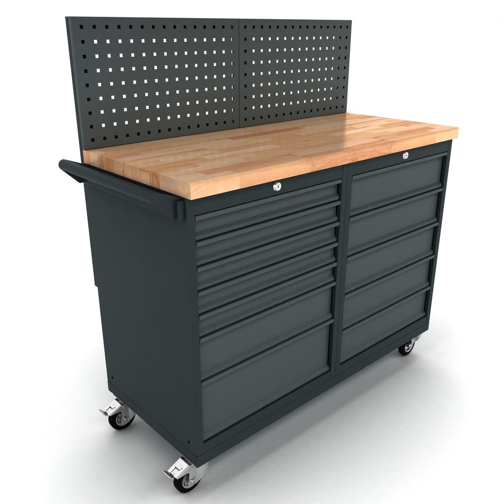 Bullram Werkbank mobil 12 Schubladenschrank inkl. Werkzeugwand – WBG124M14