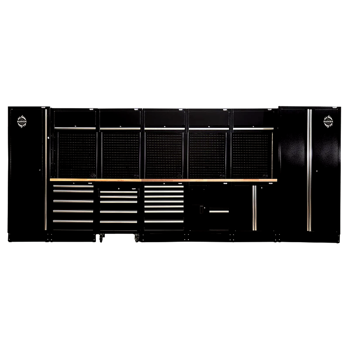 BUNKER Deep - 61cm tiefe Werkstatteinrichtung Set mit Arbeitsplatte aus Massivholz, 25tlg - 561301